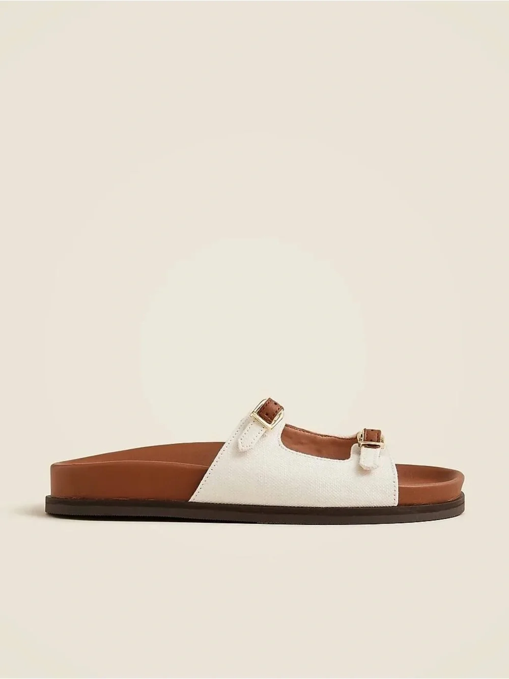 J. Crew Colbie Double Strap Buckle Sandals in Canvas & Leather Ivory/Brown Sz 9